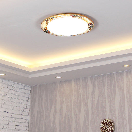 LED Flush Mount Ceiling Light - Traditional Grey/Red/Green with Round Resin Shade - Bedroom Lighting