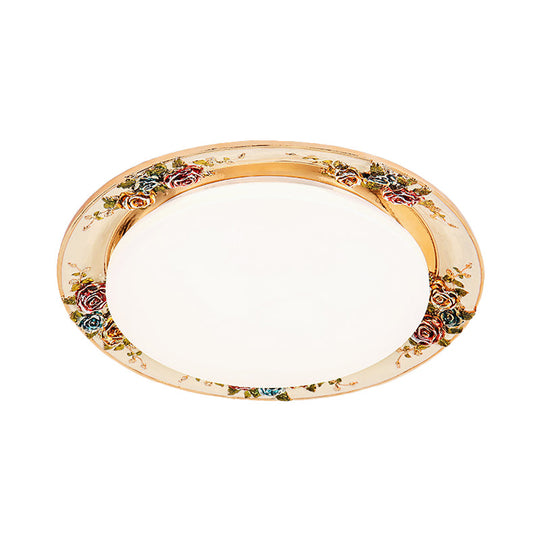 LED Flush Mount Ceiling Light - Traditional Grey/Red/Green with Round Resin Shade - Bedroom Lighting