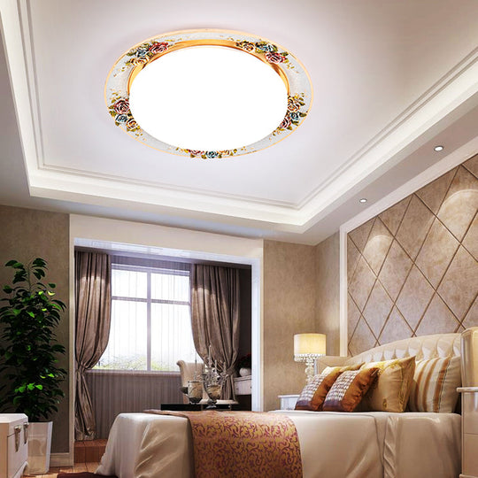 LED Flush Mount Ceiling Light - Traditional Grey/Red/Green with Round Resin Shade - Bedroom Lighting