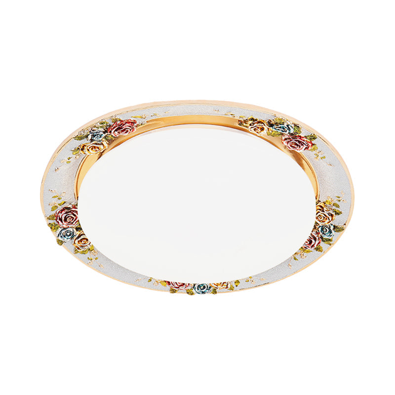 LED Flush Mount Ceiling Light - Traditional Grey/Red/Green with Round Resin Shade - Bedroom Lighting