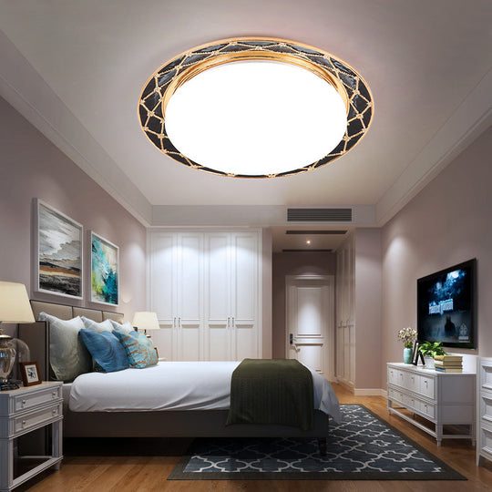 Resin Flush Mount LED Light Fixture - Traditional Black/Red/Apricot Bowl - Living Room Lighting