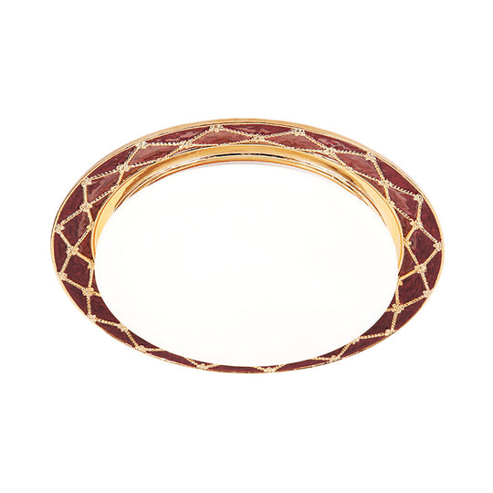 Resin Flush Mount LED Light Fixture - Traditional Black/Red/Apricot Bowl - Living Room Lighting