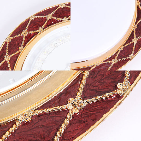 Resin Flush Mount LED Light Fixture - Traditional Black/Red/Apricot Bowl - Living Room Lighting