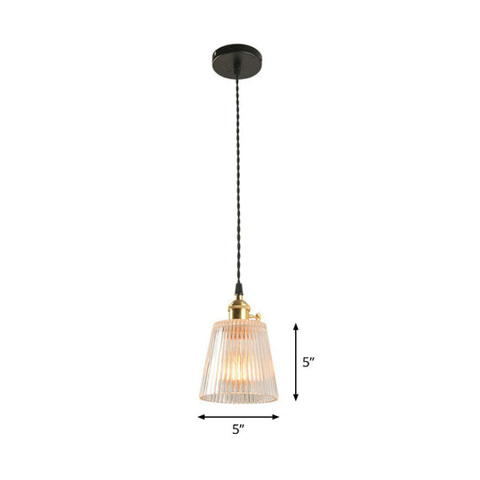 Lampe suspendue élégante en verre transparent nervuré - Luminaire suspendu à 1 ampoule Simplicity pour restaurants