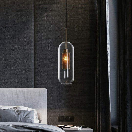 Suspension à 1 ampoule avec abat-jour en verre transparent - Luminaire suspendu simple et élégant pour les restaurants