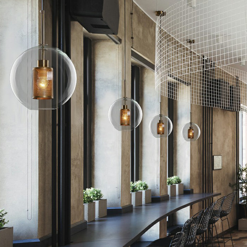 Suspension à 1 ampoule avec abat-jour en verre transparent - Luminaire suspendu simple et élégant pour les restaurants