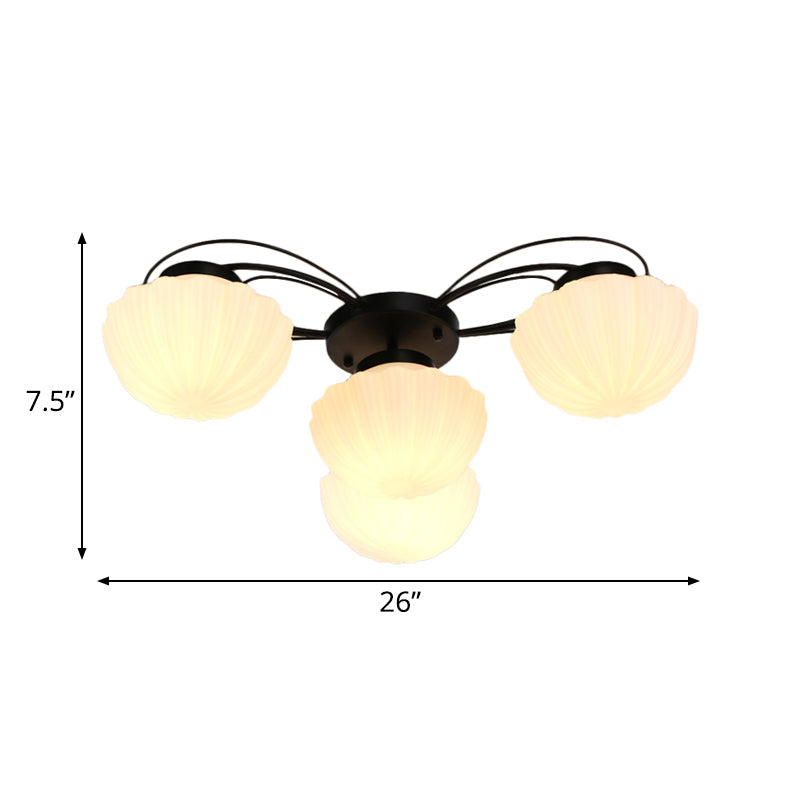 Black Classic Semi Flush Light with White Glass Bowl for Corridor - 3/4/6 Lights Ceiling Lighting
