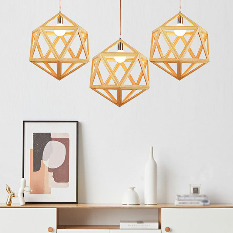 Geometric Wooden Pendant Lamp - Minimalist Single Ceiling Light for Restaurants