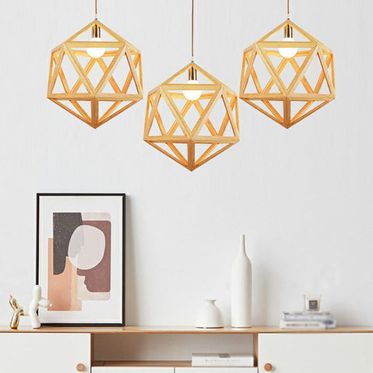 Geometric Wooden Pendant Lamp - Minimalist Single Ceiling Light for Restaurants