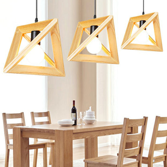 Geometric Wooden Pendant Lamp - Minimalist Single Ceiling Light for Restaurants