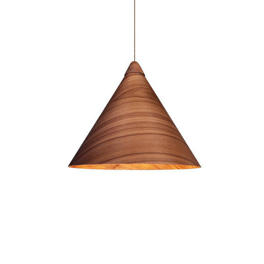 1-Head Minimalistic Wooden Conical Suspension Lamp For Dining Room Brown / Small