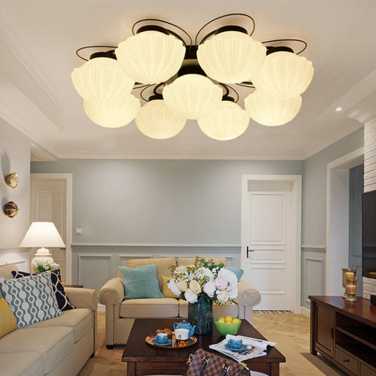 Black Classic Semi Flush Light with White Glass Bowl for Corridor - 3/4/6 Lights Ceiling Lighting