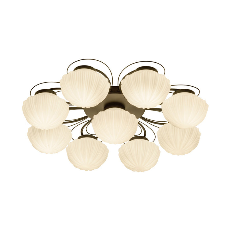 Black Classic Semi Flush Light with White Glass Bowl for Corridor - 3/4/6 Lights Ceiling Lighting