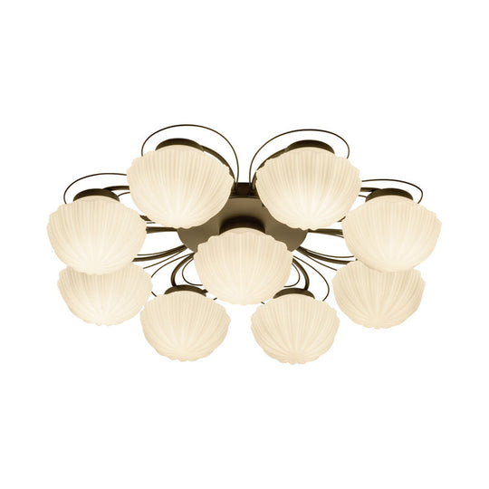 Black Classic Semi Flush Light with White Glass Bowl for Corridor - 3/4/6 Lights Ceiling Lighting