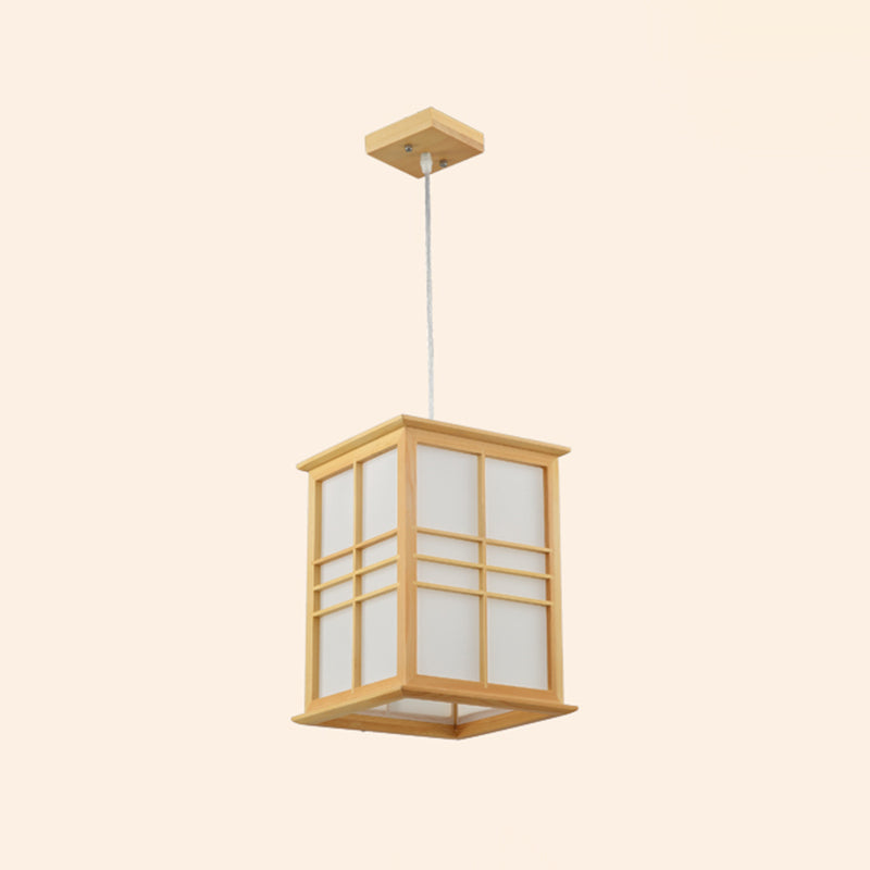 Japanese Style Wooden Pendant Light - Rectangle Sushi House Lamp in Beige