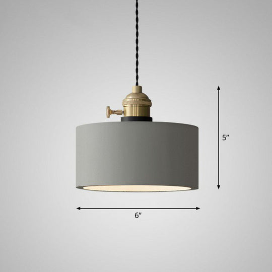 Minimalist Grey Cement Pendant Light - Geometric Dining Room Down Lighting 1-Light With Rotary