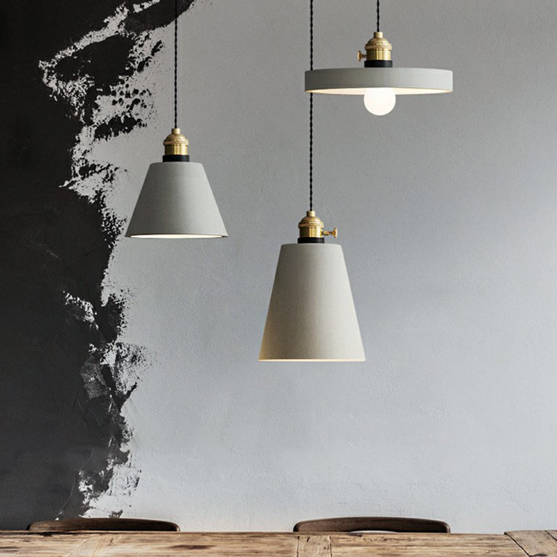 Minimalist Geometric Cement Pendant Light with Rotary Switch for Dining Rooms - Grey