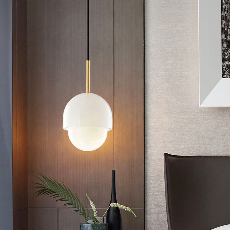 White Small Pendant Lighting: Modern Minimalist 1-Light Marble Hanging Light For Bedroom