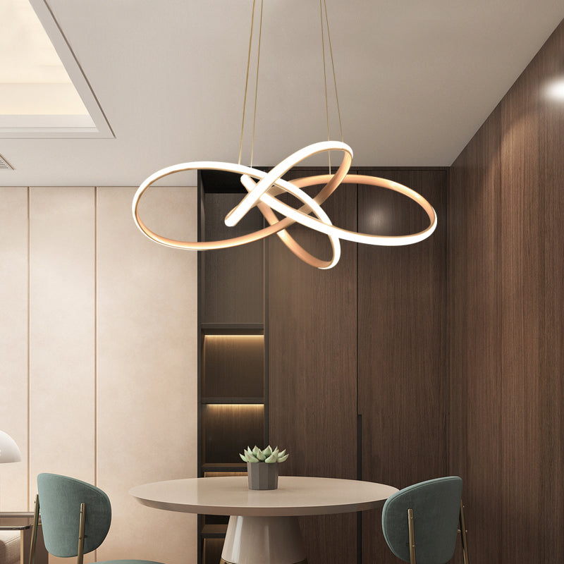 Lustre LED Art Déco Doré Floral - Plafonnier suspendu en métal élégant pour salle à manger