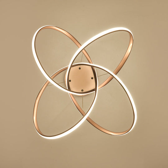 Lustre LED Art Déco Doré Floral - Plafonnier suspendu en métal élégant pour salle à manger