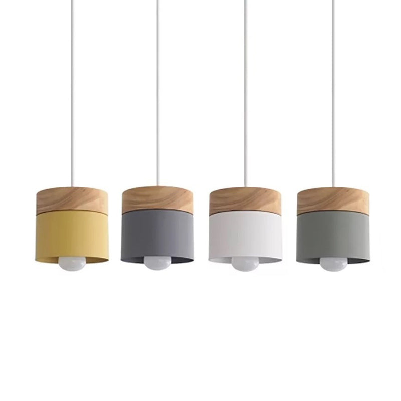 Minimalist Wood Pendant Light Fixture With Cylindrical Metal Lamp Design - Perfect For Table