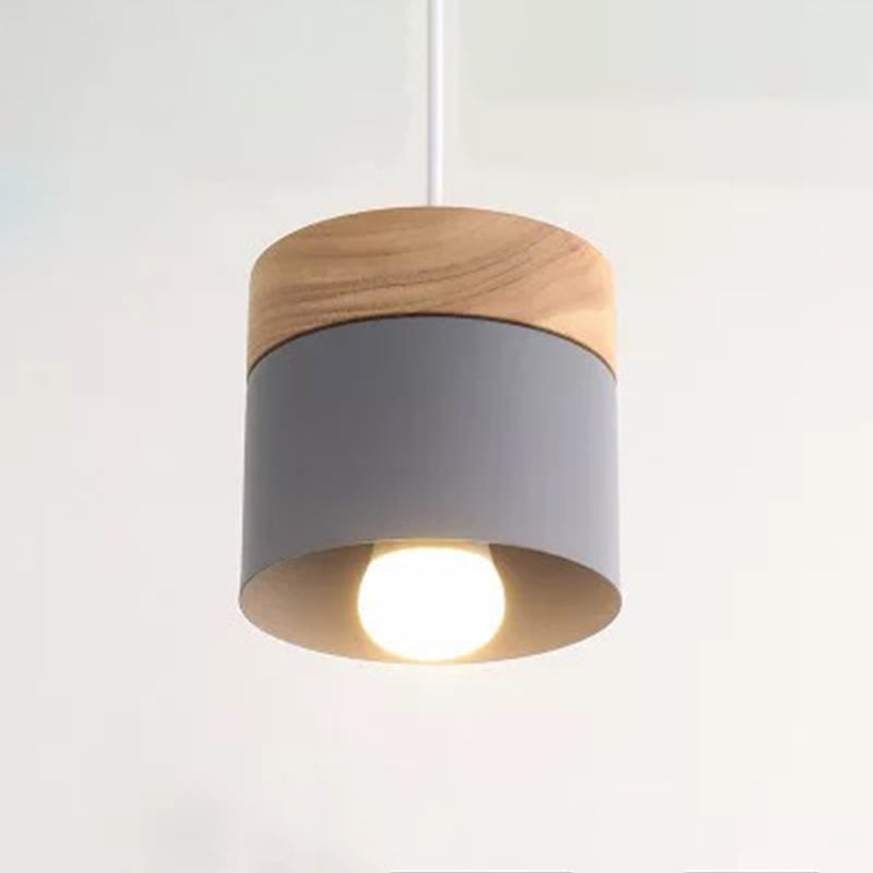 Minimalist Wood Pendant Light Fixture With Cylindrical Metal Lamp Design - Perfect For Table Grey