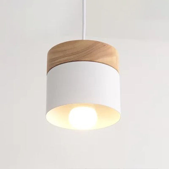 Minimalist Wood Pendant Light Fixture With Cylindrical Metal Lamp Design - Perfect For Table White
