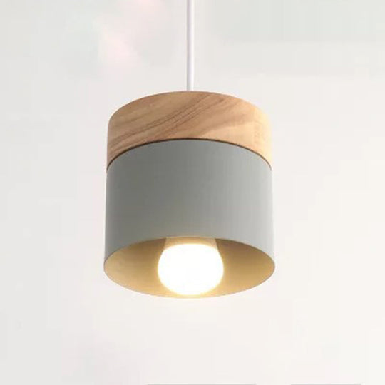 Minimalist Wood Pendant Light Fixture With Cylindrical Metal Lamp Design - Perfect For Table