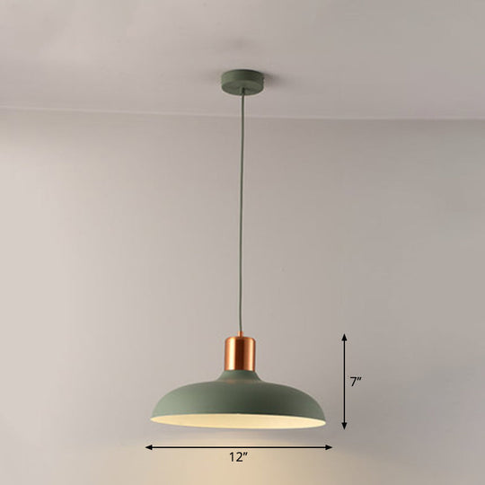 Bowl-Shaped Restaurant Pendant Light - Metal Construction Macaron Suspension Design With 1 Bulb