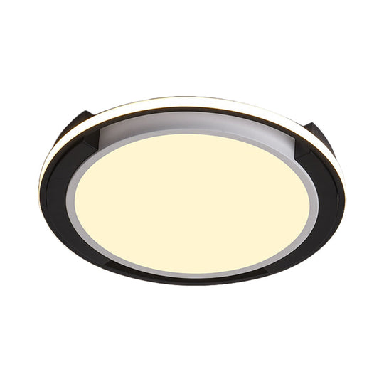 Contemporary Black Round LED Flush Mount Light Fixture - 19"/22" Wide, White/Warm Light, Frosted Diffuser