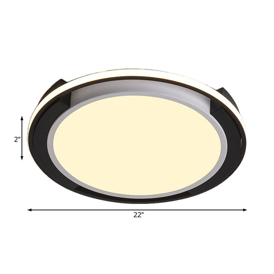 Contemporary Black Round Led Flush Mount Light Fixture - 19/22 Wide White/Warm Frosted Diffuser