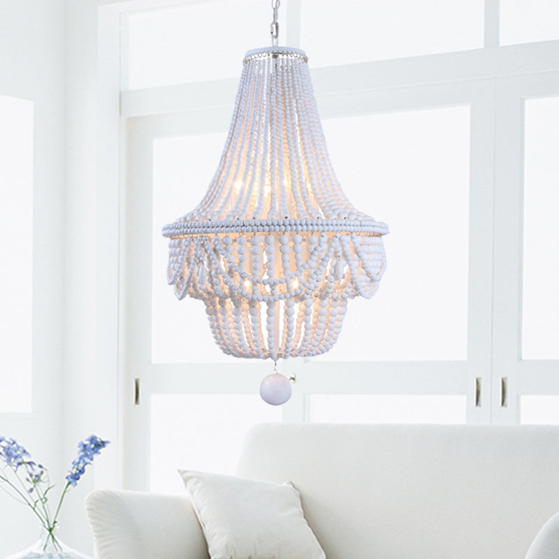 White Wood Jar Empire Chandelier With 8 Bulbs: Modern Hanging Ceiling Light