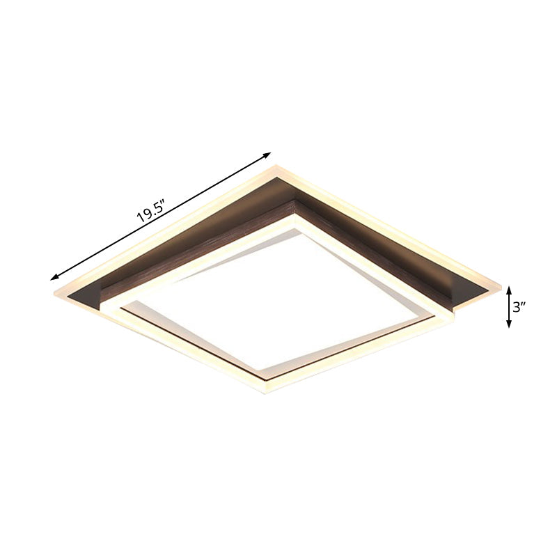 Modern Metal LED Flush Mount Ceiling Lamp with Recessed Diffuser - Square/Rectangular, White/Warm Light (16"/19.5"/35.5" Wide)