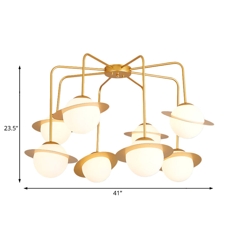 Contemporary Metal Radial Chandelier Lamp - 8-Light Gold/Chrome Led Ceiling Light Fixture With White