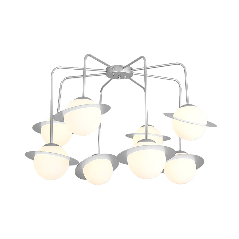 Contemporary Metal Radial Chandelier with 8 Lights - Gold/Chrome LED Ceiling Lamp and Glass Globe Shade