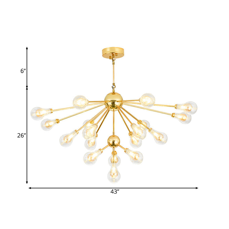Modern Gold LED Sputnik Chandelier Pendant with Clear Glass Bulb Shades - Multi-Light Hanging Fixture