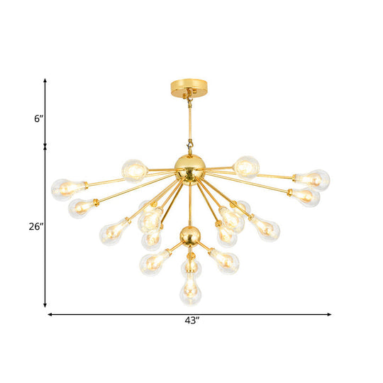 Modern Gold LED Sputnik Chandelier Pendant with Clear Glass Bulb Shades - Multi-Light Hanging Fixture