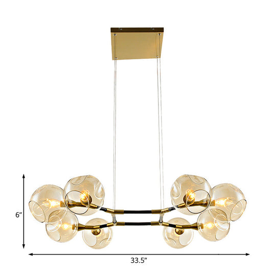 Modern Metal Multi-Light Branch Chandelier Pendant Lamp With Amber Blown Glass Ball Shade