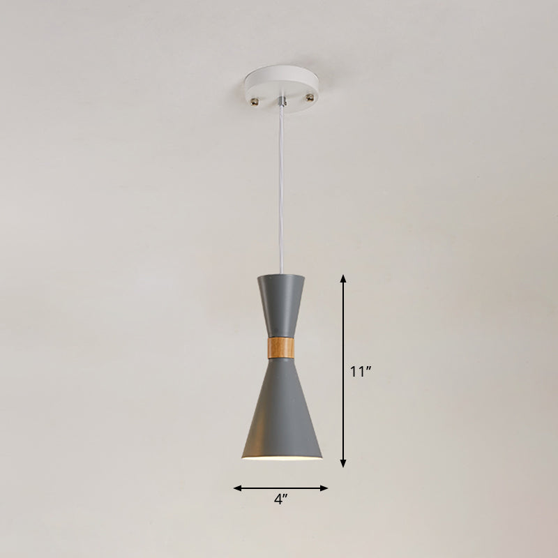 Nordic Metallic Hourglass Pendant Light - Stylish 1-Light Bedside Hanging Ceiling Fixture Grey