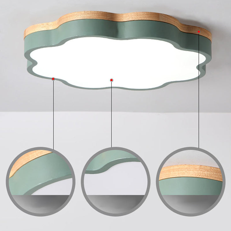 Green & Wood Floral LED Ceiling Lamp for Bedroom - Simple & Sleek