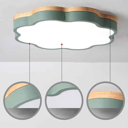 Green & Wood Floral LED Ceiling Lamp for Bedroom - Simple & Sleek