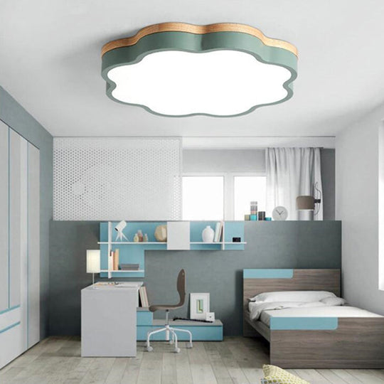 Green & Wood Floral LED Ceiling Lamp for Bedroom - Simple & Sleek