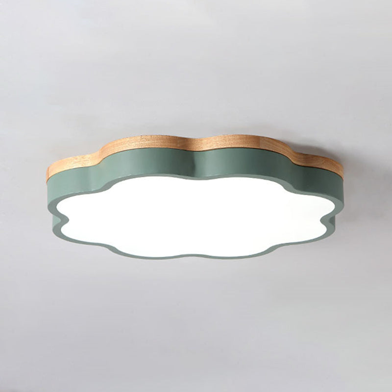 Green & Wood Floral LED Ceiling Lamp for Bedroom - Simple & Sleek