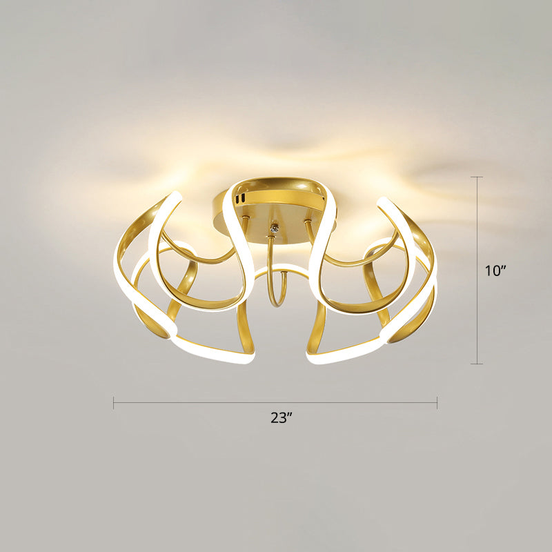 Modern Led Semi Flush Mount Ceiling Light With Seamless Curves - Ideal For Bedrooms Gold / Third