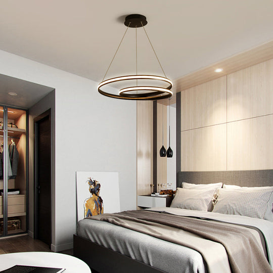 Lustre LED en aluminium - Lampe à suspension minimaliste en forme de boucle pour salle à manger