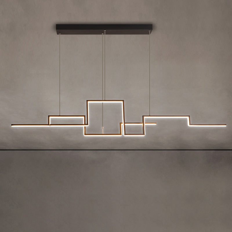 Black Line Art Metal Hanging Lamp - Simplistic Led Island Lighting For Dining Room