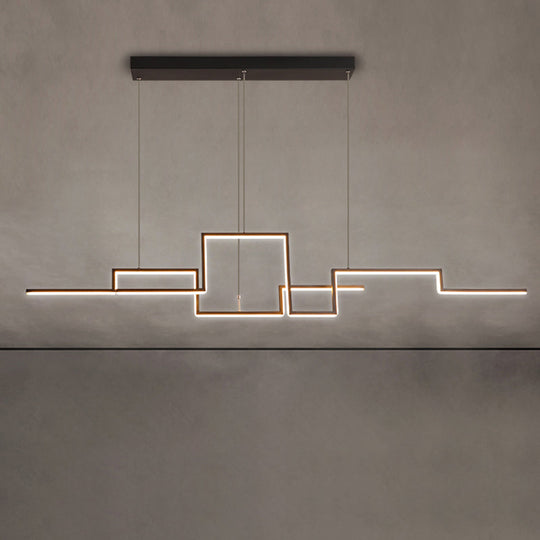 Black Line Art Metal Hanging Lamp - Simplistic Led Island Lighting For Dining Room