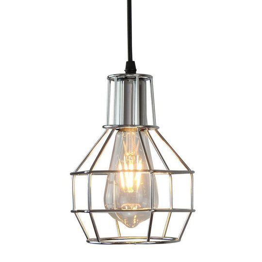Industrial Metal Cage Pendant Light Fixture - Ball Shaped Bedroom Ceiling Hang Lamp 1 Bulb
