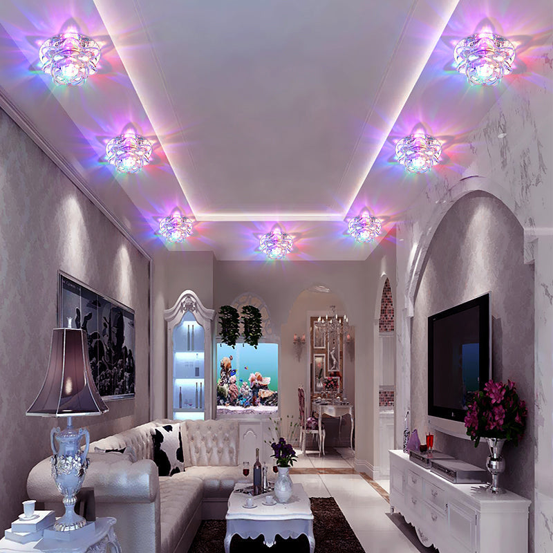 Lotus LED Crystal Spotlight: Modern Ceiling Fixture with Clear Crystal Flush Mount Lighting for Living Room