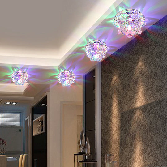 Lotus LED Crystal Spotlight: Modern Ceiling Fixture with Clear Crystal Flush Mount Lighting for Living Room